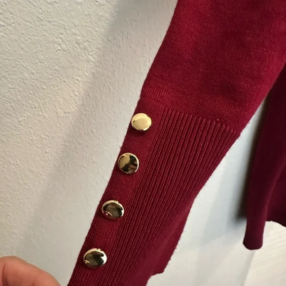 JM Collection Deep Red Open-Front Cardigan - Picture 2 of 8
